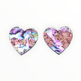 28×30 mm Pink/Black Heart Abalone Shell Shape, One-Hole Sew-On Shell on Acrylic Gem (Sold in Pairs)